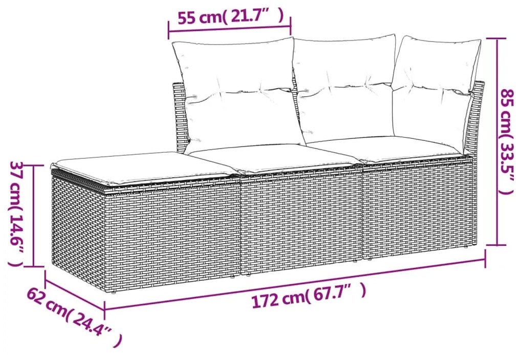 3 részes bézs polyrattan kerti ülőgarnitúra párnákkal