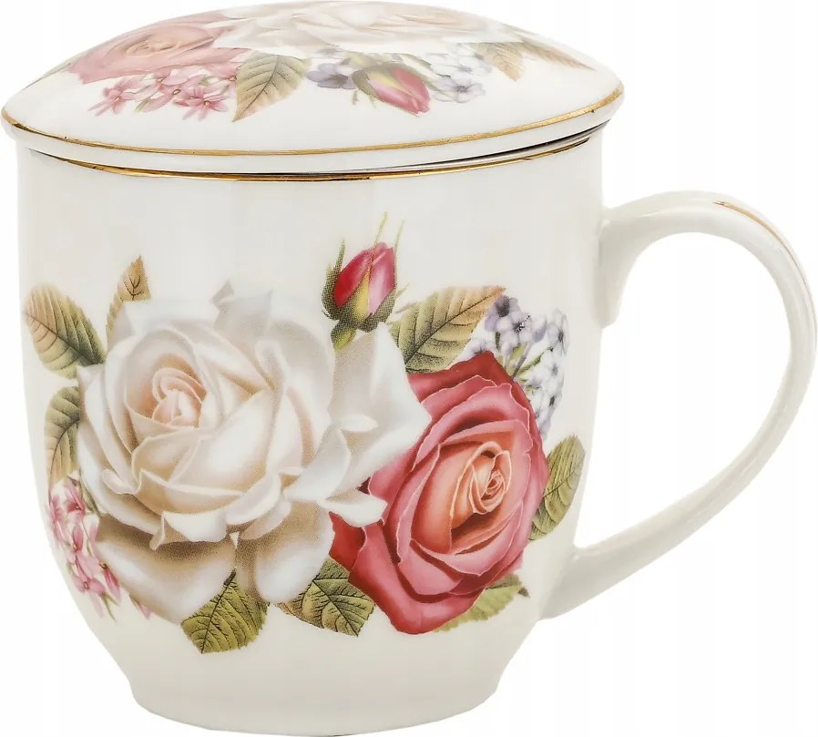 Porcelán teásbögre fedő virágszűrő