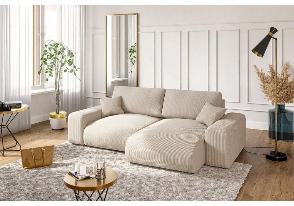 Bézs kordbársony sarokkanapé (variálható) Justin – Ropez