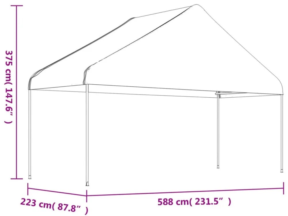 fehér polietilén pavilon tetővel 4,46 x 5,88 x 3,75 m