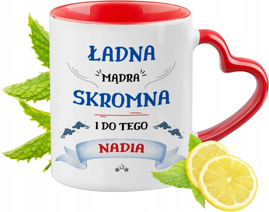 Nadia Piros Bögre Szív Alakú Füllel Ajándék Nyomtatott