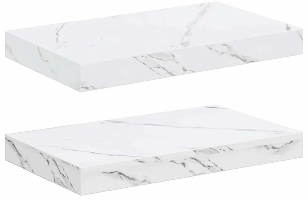 Falpolc tárolóval 2 pcs Fehér márvány 40 x 23,5 x 4 cm Faanyag