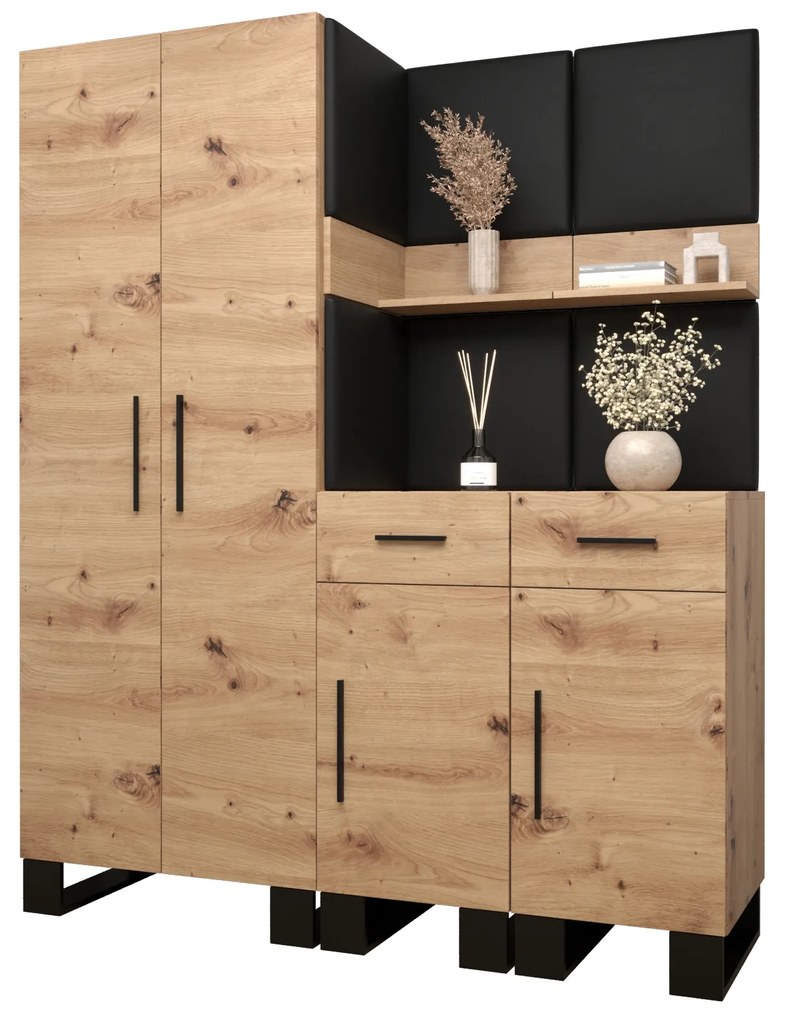 Előszobabútor Amanda 7 (artisan tölgy + fekete öko-bőr). 1085919