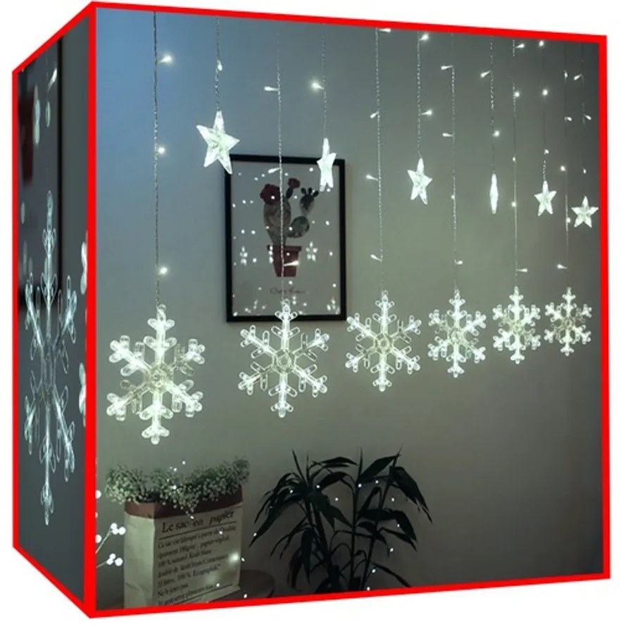 112 LED-es elemes Hópihe jégcsap kültéri-beltéri fényfüggöny, hideg fehér, 200 cm széles, 8 világítási móddal