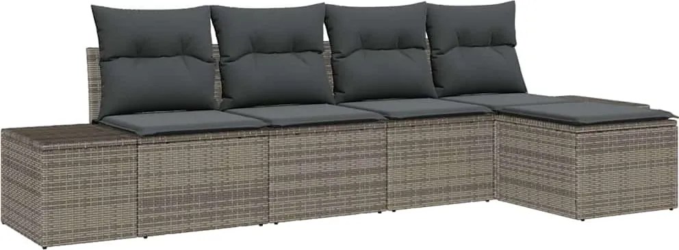 vidaXL Kerti Kanapé Szett párnával 5 pcs Szürke polirattan