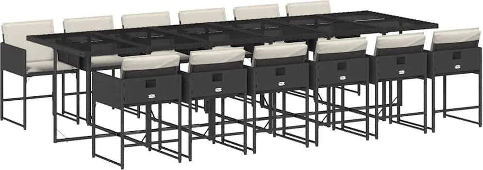 vidaXL 13 részes fekete polyrattan kerti ülőgarnitúra párnákkal