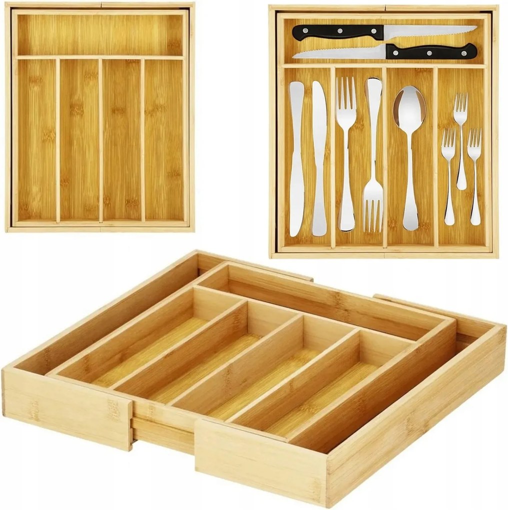 Fiókbetét Bambusz Kihúzható Evőeszköztartó Állítható
