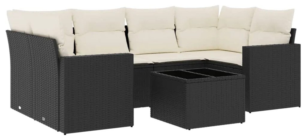 7 részes fekete polyrattan kerti ülőgarnitúra párnával