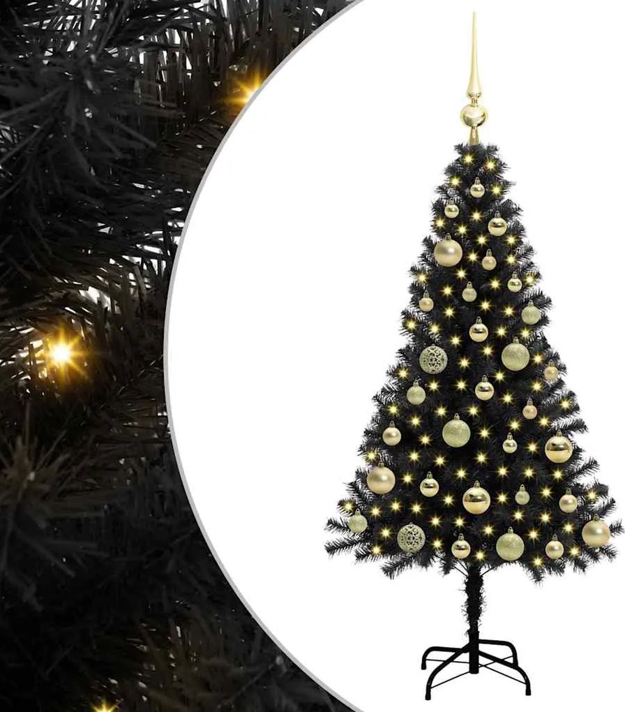 vidaXL Karácsonyfa 150 LED-del állvánnyal Fekete 120 cm PVC