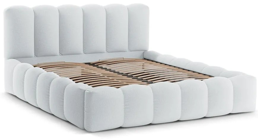 Világosszürke kárpitozott ágyneműtartós franciaágy ágyráccsal 180x200 cm Lupine – Micadoni