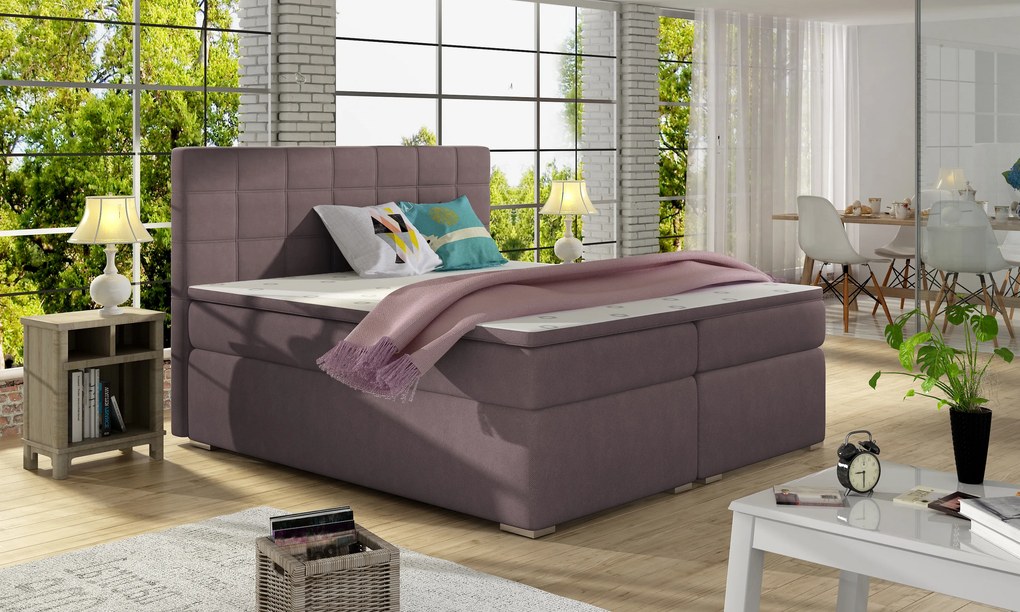 Franciaágy Boxspring 160 cm Abbie (rózsaszín) (matracokkal). 1027421
