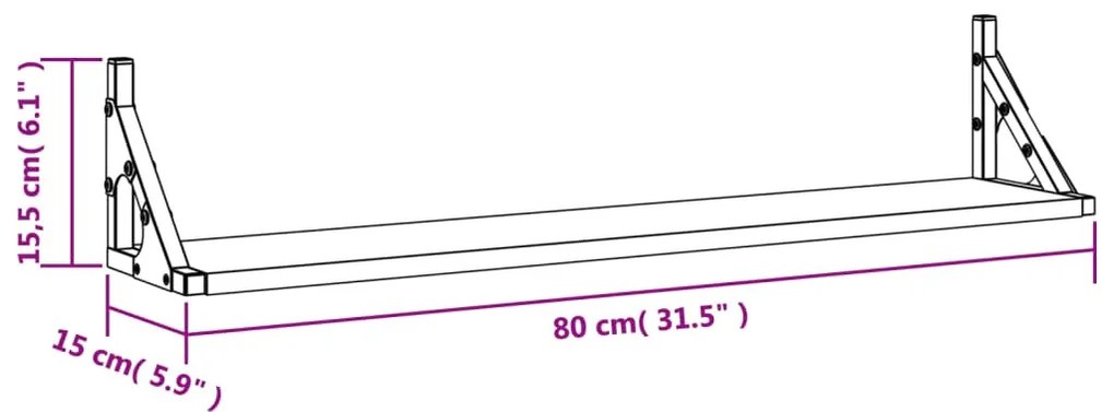 2 db füstös tölgy színű szerelt fa fali polc 80 x 15 x 15,5 cm