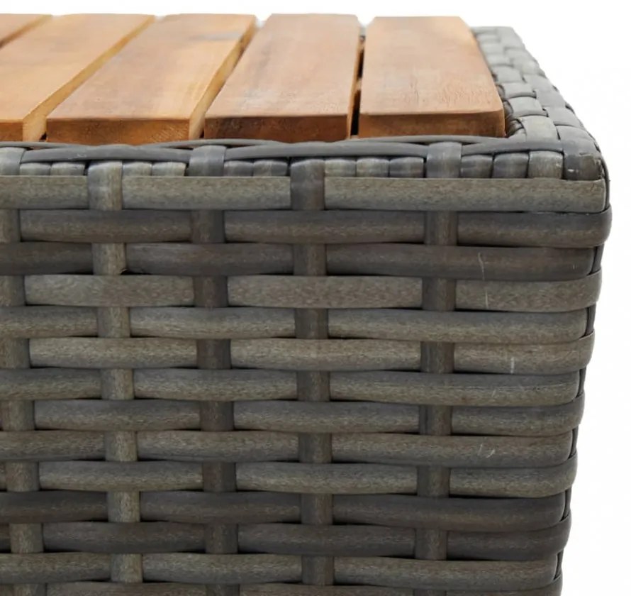 3 részes szürke polyrattan és akácfa bisztrószett