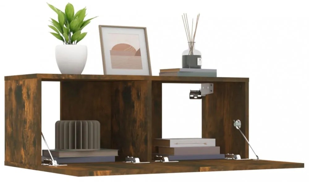 2 db füstös tölgy színű szerelt fa TV-szekrény 80 x 30 x 30 cm