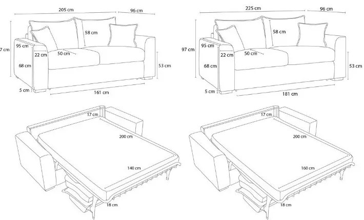 Sötétkék kordbársony kinyitható kanapé 225 cm Augustin – Bobochic Paris