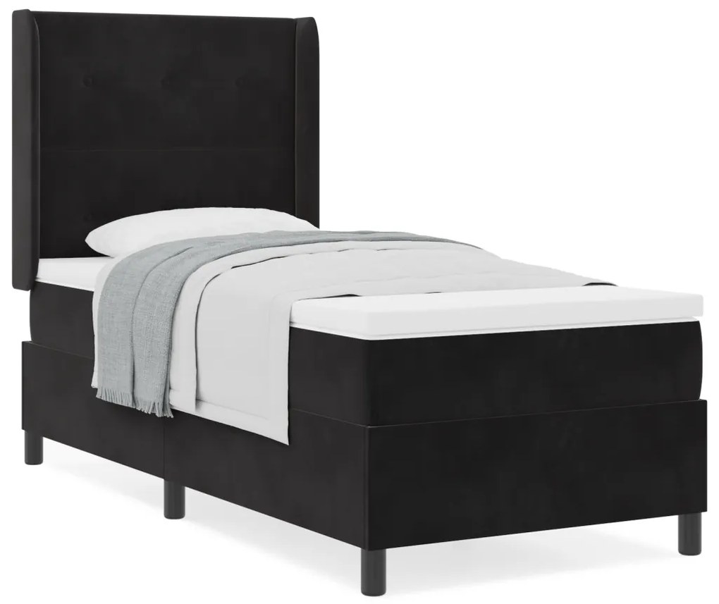 Boxspringágy Mattal Fekete 80x200 cm Bársony