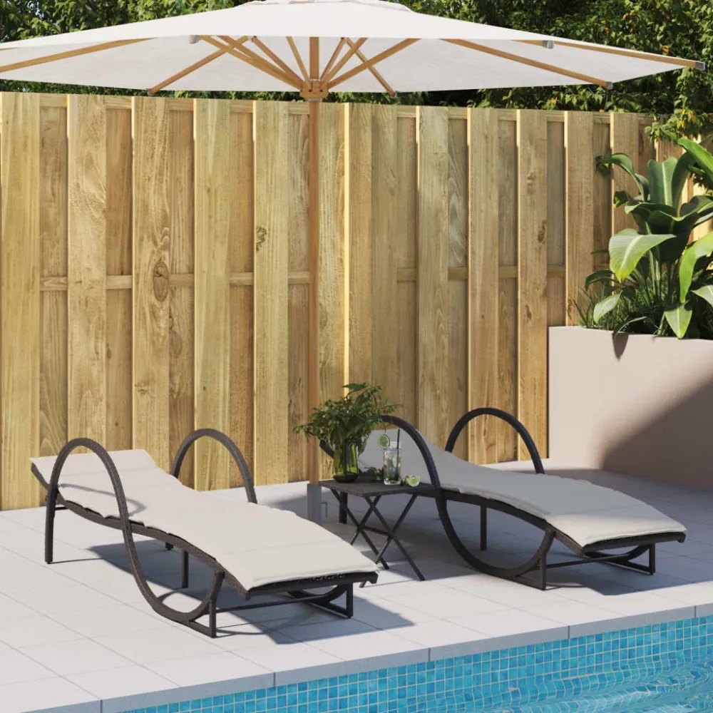 fekete polyrattan napozóágy párnával 60 x 199 x 42 cm
