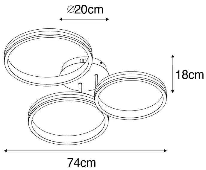 Mennyezeti lámpa sárgarézzel, LED-del, 3 fokozatban szabályozható, 3 lámpás - Navara