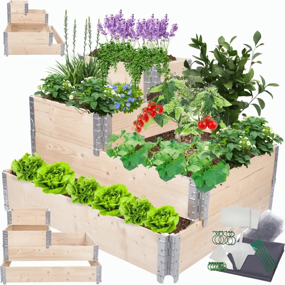 Magasított ágyás lépcsőzetes állítható láda nagy 60x120x100