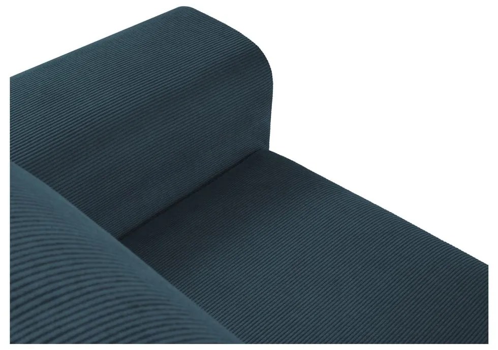 Sötétkék kordbársony kinyitható tárolóhelyes sarokkanapé (bal oldali-heverő résszel) Kyoto – Cosmopolitan Design