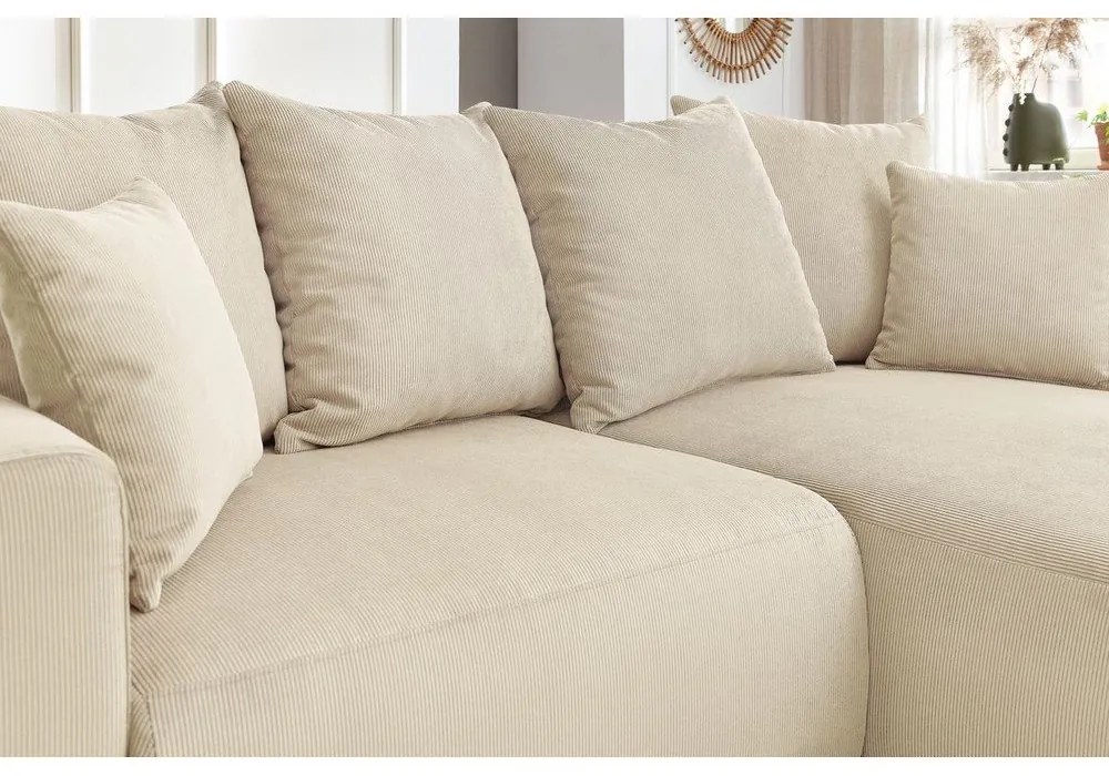 Krémszínű bársony sarokkanapé Enjoy – Bobochic Paris