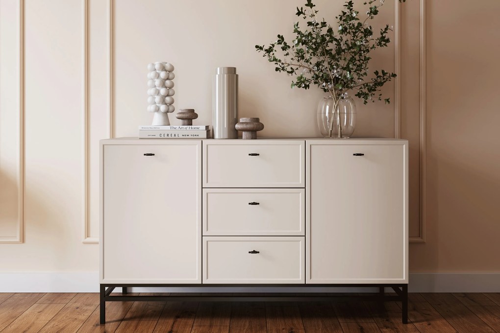 Lorini komód 150 cm - kasmír / fekete T-bar fogantyúk / fém lábak