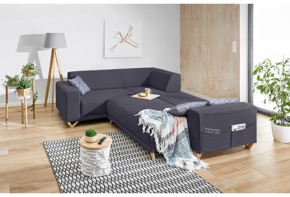 Antracitszürke kinyitható-tárolóhelyes sarokkanapé (bal oldali-L alakú) Classy Sophie – Miuform