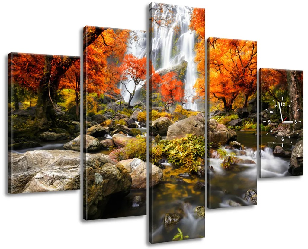 Gario Órás falikép őszi vízesés - 5 részes Méret: 150 x 70 cm