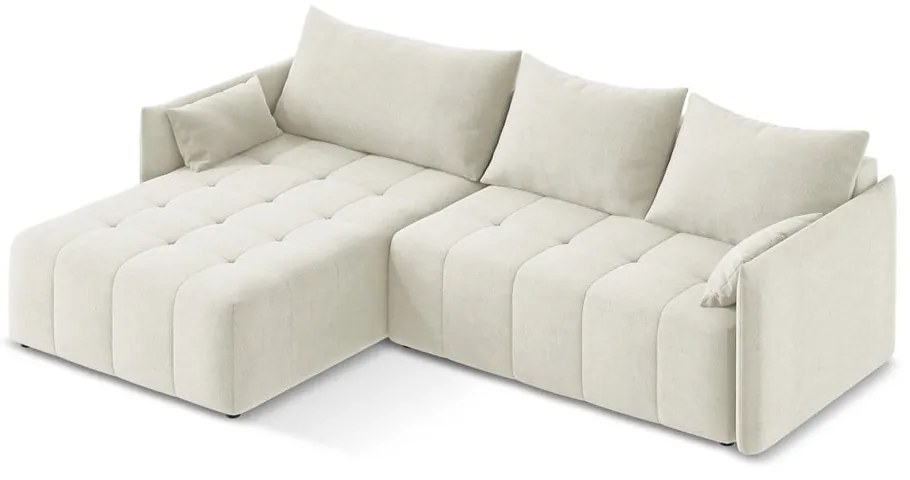 Bézs kinyitható-tárolóhelyes sarokkanapé (bal oldali-heverő résszel) Moku – Makamii