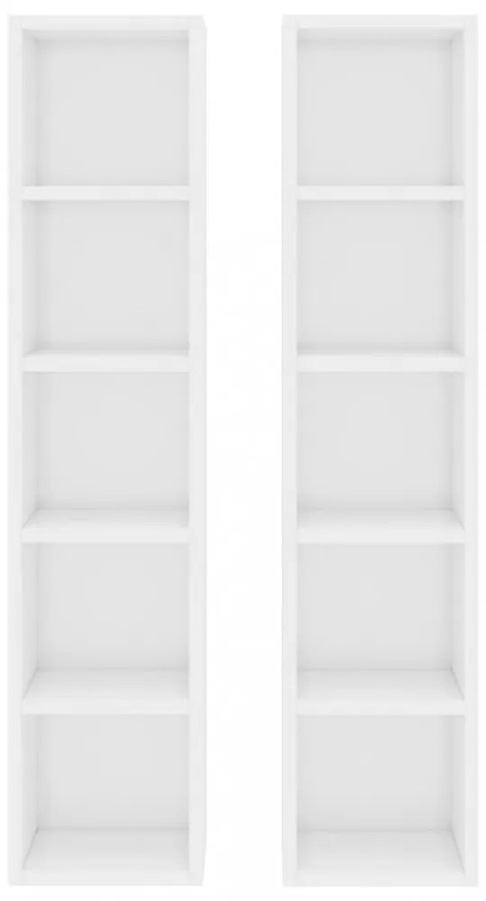 2 db magasfényű fehér forgácslap CD-szekrény 21 x 16 x 93,5 cm