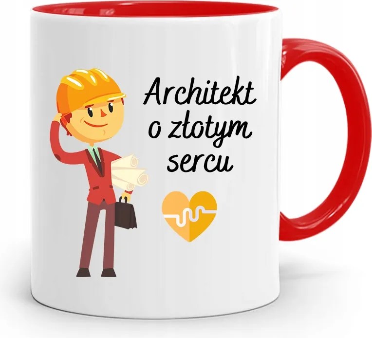 Piros Építész Bögre Arany Szívvel Ajándék fényképes nyomtatással