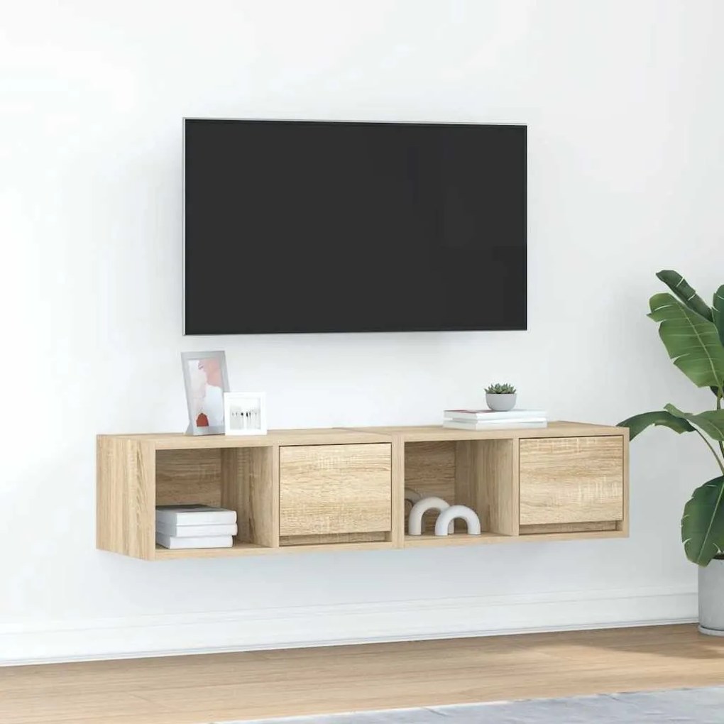2 db sonoma tölgy színű szerelt fa TV-szekrény 60x31x25,5 cm