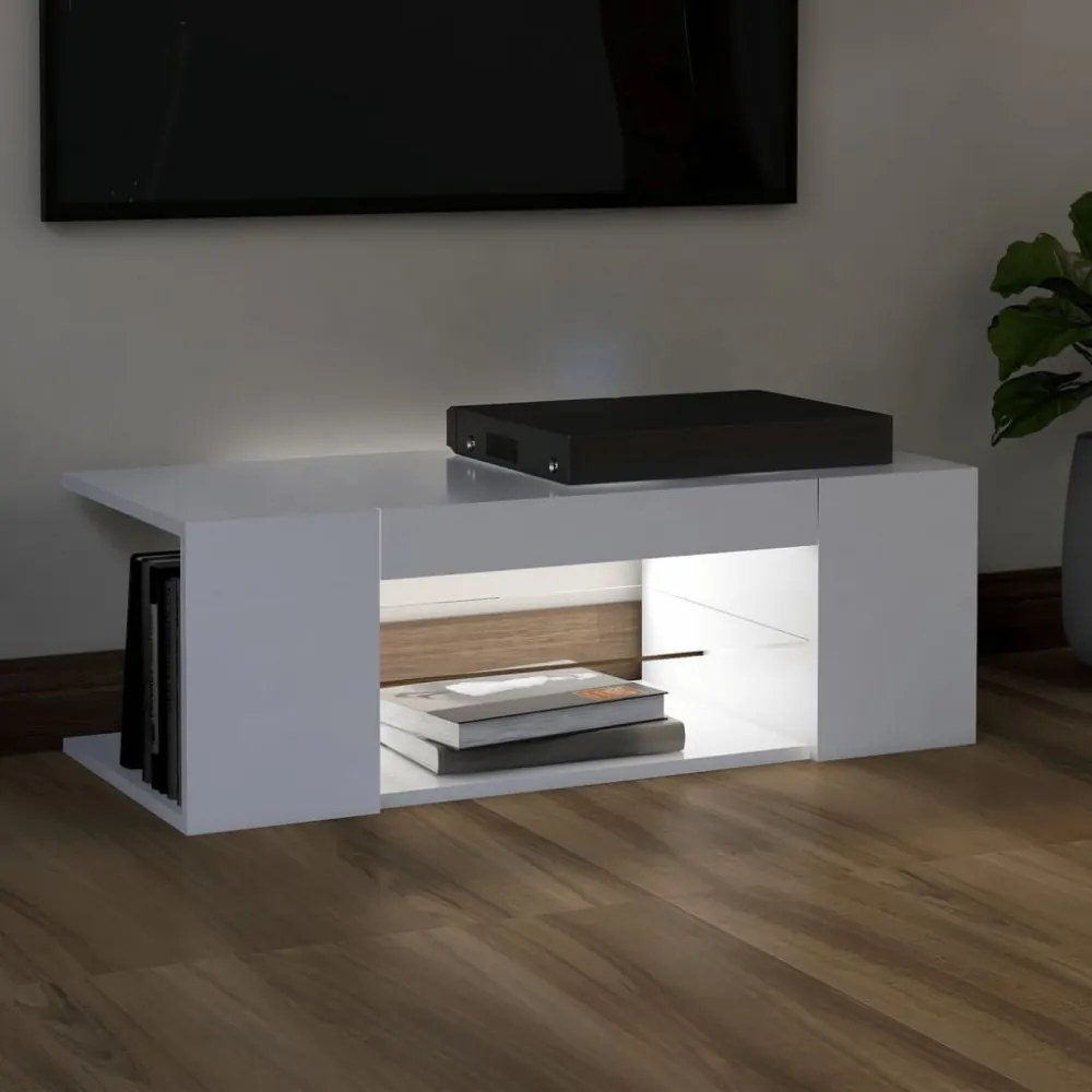 fehér TV-szekrény LED-lámpákkal 90 x 39 x 30 cm