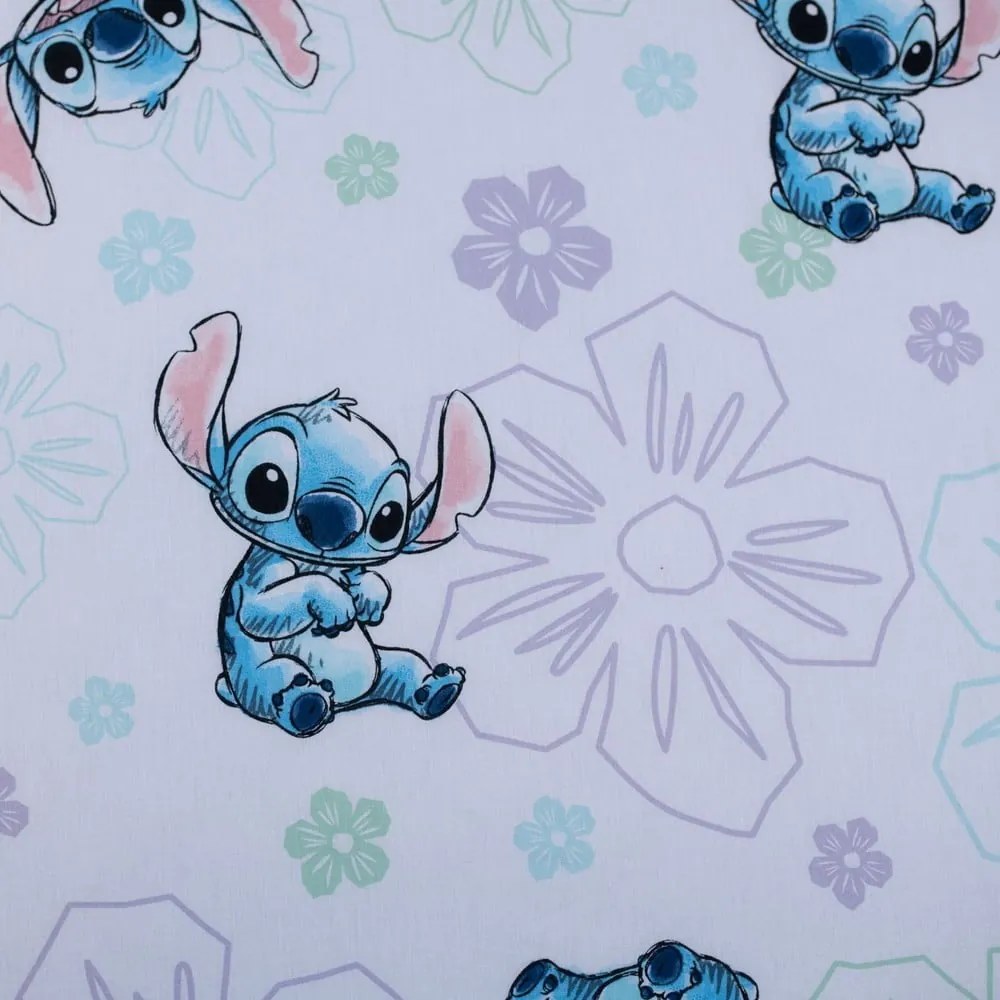 Fehér gumis egyszemélyes pamut gyerek lepedő 90x200 cm Lilo and Stitch "Ohana White" – Jerry Fabrics