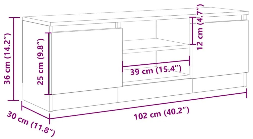 kézműves tölgy színű szerelt fa TV-szekrény 102x30x36 cm