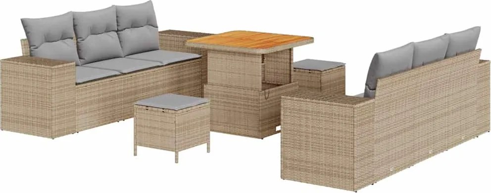 vidaXL Kerti Kanapé Szett 9 pcs Beige és Világosszürke Poly Rattan
