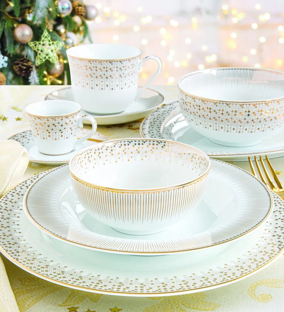 Festive karácsonyi porcelán kínáló tálca, díszdobozban