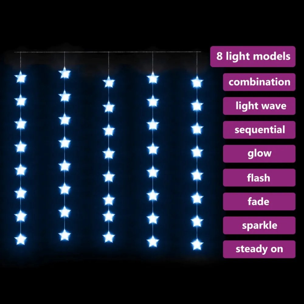 8 funkciós csillagdíszes fényfüggöny 200 kék LED-del