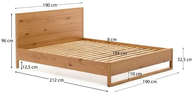 Natúr színű tölgyfa franciaágy ágyráccsal 180x200 cm Alguema – Kave Home