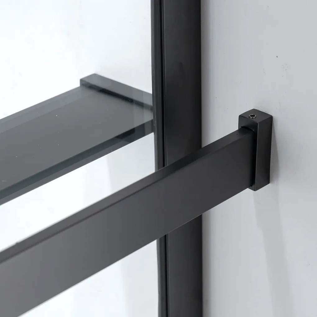 Stuxi Milano Plus Black Walk-in zuhanyfal, 100x200 cm, 8 mm vastag vízlepergető biztonsági üveggel, 200 cm magas, matt fekete profillal és távtartóval