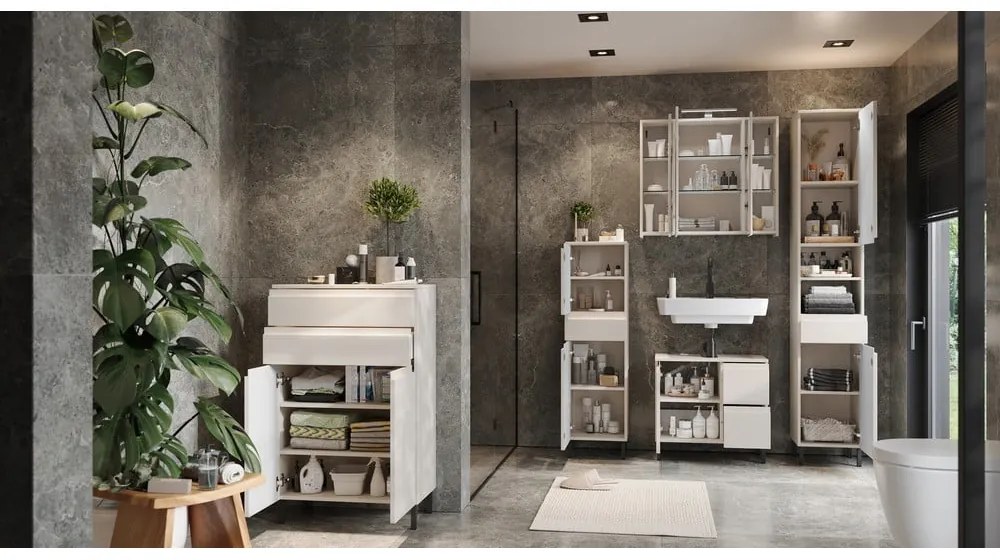 Krémszínű alacsony mosdó alatti szekrény 60x56 cm Salinas – Germania