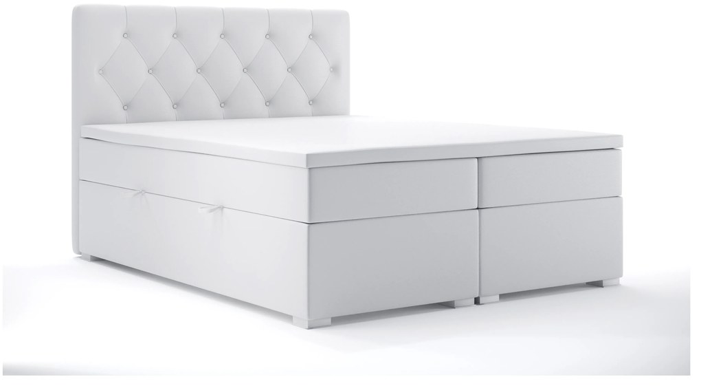 Franciaágy Boxspring 160 cm Ronda (fehér öko-bőr) (tárolóhellyel). Akció -17%. 1044320