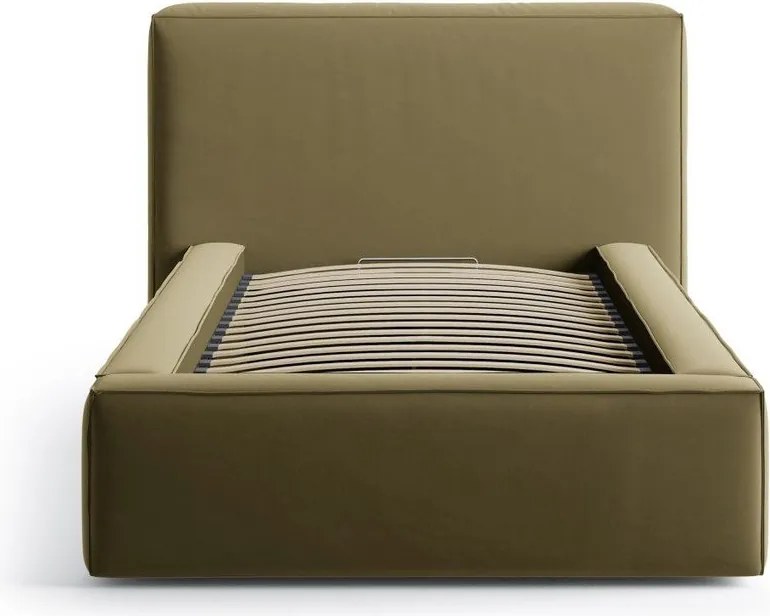 Zöld kárpitozott ágyneműtartós egyszemélyes ágy ágyráccsal 90x200 cm Jodie – Micadoni