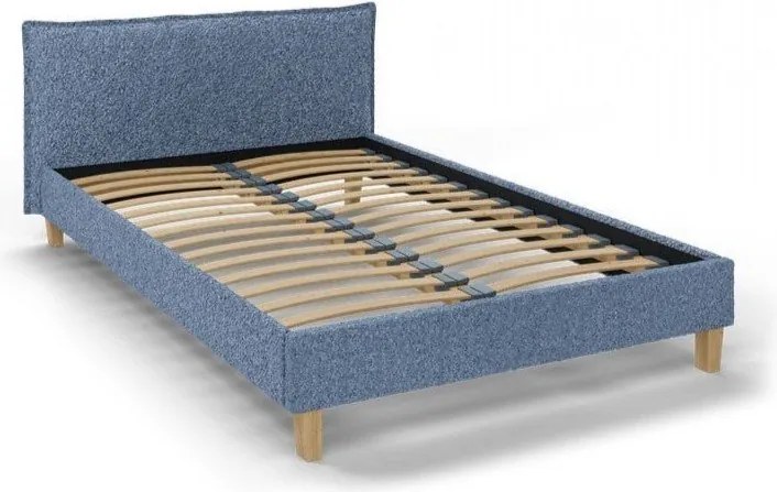 Kék kárpitozott franciaágy ágyráccsal 140x200 cm Tina – Ropez