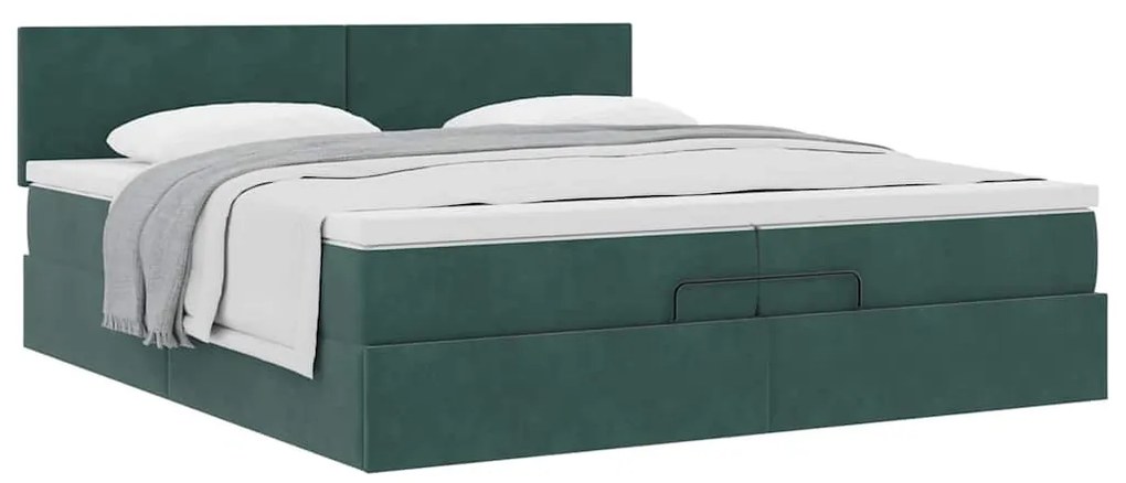 Ottomán ágykeret matraccal sötétzöld 200x200 cm bársony
