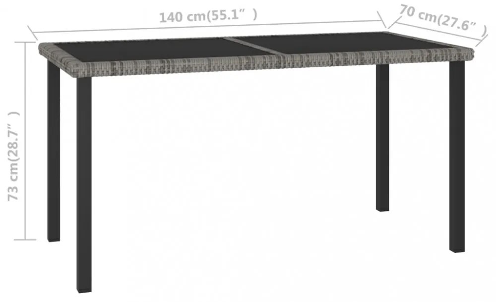 szürke polyrattan kerti étkezőasztal 140 x 70 x 73 cm