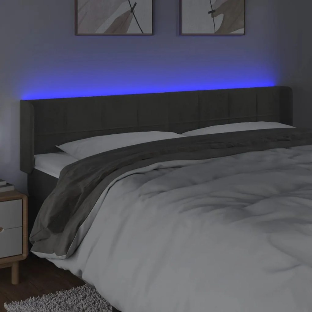 sötétszürke bársony LED-es fejtámla 183 x 16 x 78/88 cm