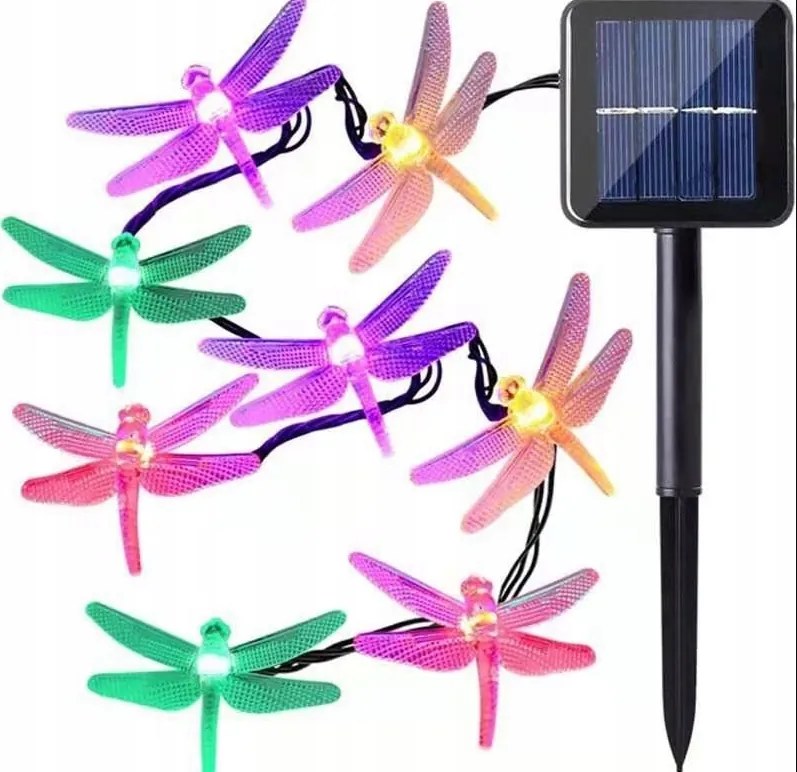 Napelemes lámpa Szitakötő Füzér kert erkély pavilon vízálló 100 Led 12m