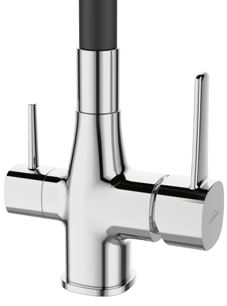 Invena Magic, szabadon álló mosogatócsap flexibilis karral és ivóvízszűrővel, fekete-króm, INV-BZ-08-F08-V