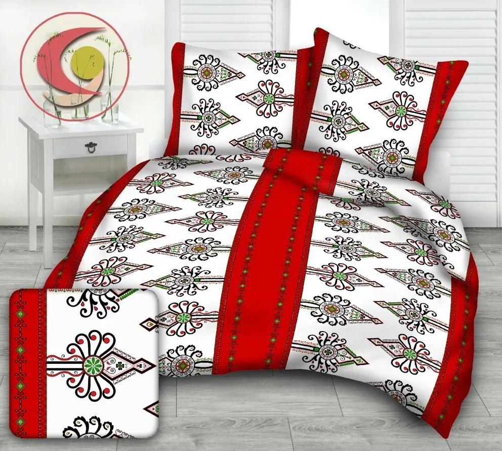 ORNAMENTS Piros pamut ágynemű DeLuxe Ágynemű mérete: 140x200 cm, A csomag tartalma: Készletcsomagolás